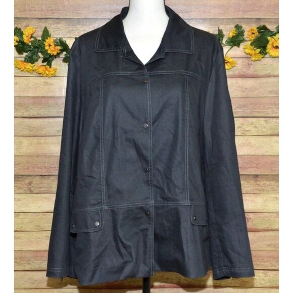 Ladies Studio V Lightweight Gray Chambray Jacket Snap Front Stretch Plus Size 2X - Picture 1 of 9